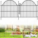 Decorative Metal Garden Fence with Gate Lock 5 Panels, 24in (H) x 10ft (L) No Dig Dog Fence Outdoor for Yard, Temporary Rustproof Metal Wire Rabbit Dog Garden Border Fencing for Patio