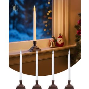 SURAIELEC 10.5'' Battery Window Candles, Dusk-to-Dawn Taper Candle, 3000K Warm White, Flameless LED Candles for Xmas Window, Mantel, Table, Matt Brown, 4 Pack (Rechargeable Batteries Not Compatible)