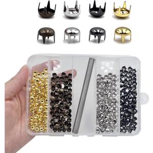Honigo 400pcs Nailheads Round Dome Studs Rivets Mixed Color Metal Solid Brass 6mm 4 Prongs Spikes Spots for Leather Craft Clothes Belt Bag Shoes Decorations Totes DIY Craft Gold Silver Gun Bronze