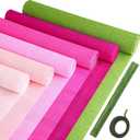 Gersoniel 57 Pcs Crepe Paper Flower DIY Kits 6 Rolls 35g Papel Crepe Sheets 50 Pcs Floral Iron Wire 10 Inch x 8 Feet 1 Roll 50 Meter for Birthday Party Wedding (Pink and Green Series)