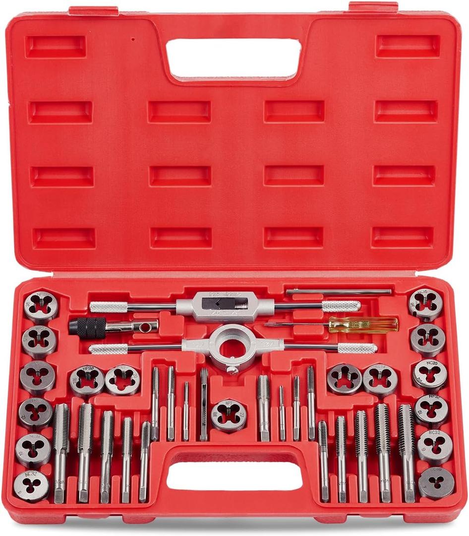 Orion Motor Tech SAE Tap and Die Set Standard | #4, 6, 8, 10, 12, 1/ 4, 5/ 16, 3/ 8, 7/ 16, 1/ 2" Tap Set and Die Set | Thread Repair Kits for Threading and Rethreading Internal and External Threads