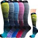 Graduated Compression Socks for Women & Men 20-30mmhg Knee High Socks Travel Hiking Running Stocking (Large-X-Large, 05-5 Pairs Multi Stripe 02)