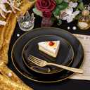 KIRE 200Pcs Black Plastic Plates - Black and Gold Plates Disposable for Party - Include 100 for Dinner and 100 for Dessert for Birthday/Wedding/Graduation