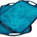 TP Serving Trays with Handles, 19 Inch Large Rectangular Melamine Serving Platter Set of 2, Retro Teal
