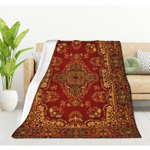 HGOD DESIGNS Vintage Retro Boho Rug Fleece Throw Blanket Ultra Soft Cozy Blooming Decorative Flannel Blanket All Season for Home Couch Bed Chair Travel 40x50in