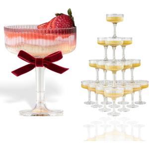 20 Pack Champagne Tower PlasticStackable Ribbed Champagne TowerCrystal Clear for Weddings, Parties & Graduations, Easy to Clean & Store, Outdoor/Indoor Use
