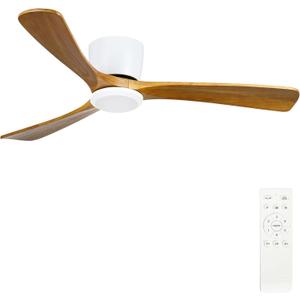 42 Inch Ceiling Fan No Light, Low Profile Ceiling Fan with Remote Control,3 Blade, 6 Speeds Reversible DC Motor, Modern Wood Flush Mount Ceiling Fan Without Light for Bedroom, Living Room, Patio, Medium
