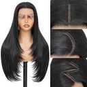 Synthetic Lace Front Wig 13x4 HD Lace Layered Hairstyle Pre Plucked Hairline Straight Long Black Glueless Wigs for Black Women 26 Inch Beginner Friendly