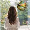 Sunflower Suncatcher,Stained Glass Window Hanging,Farm Landscape Sun Catcher for Windows,Crystal Suncatcher Indoor Home DecorGarden Decor Gift for Women,7.87 in,Mother’s Day