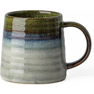 Ceramic Coffee Mugs, 16oz, Large Capacity, Wide Bottom, Transmutation Glaze Craft, Handmade Pottery Mug, Tea Cups with Handle for Office/Home, Dishwasher and Microwave Safe (Light Green)