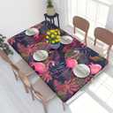 Blue Petal Mandala Pattern Tablecloth with Elastic Edge, Round Table Cover Washable Reusable Bohemian Table Cloths for Kitchen Dining Party, Medium (Fits 45-50 in)