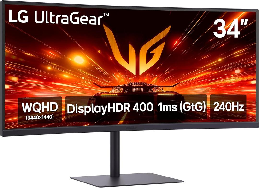 LG 34G630A-B 34-Inch Ultragear WQHD (3440 x 1440) Curved Gaming Monitor, 240Hz, 1ms, FreeSync Premium, DisplayHDR 400, Built-in Speaker, HDMI, DisplayPort, USB Type-C, Tilt/Height/Swivel Stand, Black | HDMI, DisplayPort, USB Type-C, 240Hz, FreeSync Premium, DisplayHDR 400, (3440 x 1440), 1ms, Built-in Speaker