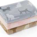 Bedsure 1 Pack 3 Pet Blankets, Super Soft Fluffy Premium Fleece Flannel Portable Throw Dog Blankets for Small Dogs, Printed Cat Puppy Blanket Pink/Grey/Brown Medium(30x40 inch)