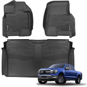 Floor Mat Custom Fit Ford F-150 /F-150 Lightning 2015-2025 2026 SuperCrew Cab, All Weather TPE Floor Mats for Ford F150 1st & 2nd Row Full Set Cargo Liner(Black)