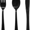 150 Pack Black Plastic Silverware Includes 50 Black Plastic Forks, 50 Knives, 50 Spoons for 2026 Graduation Party, Birthday, Barbecue, Picnic