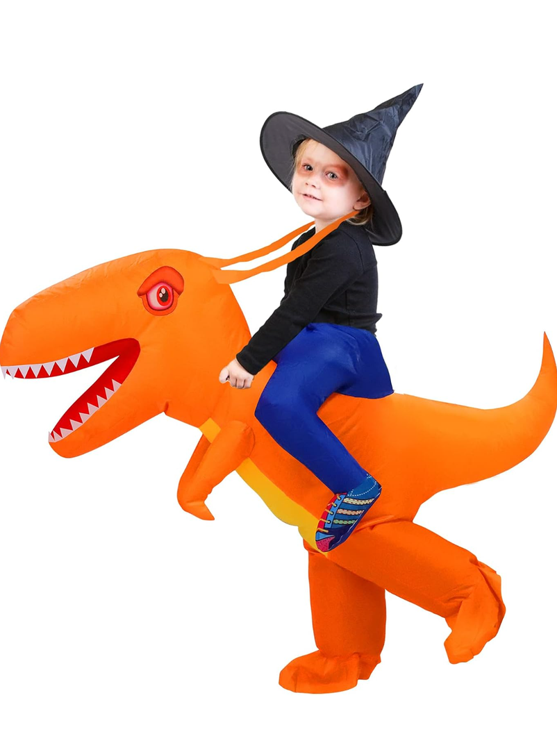 Thremhoo Kids Inflatable Dinosaur Costume Halloween Blow up costume Riding A T-rex Funny Costume for Party Dress-up Pretend