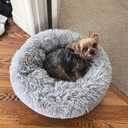 nononfish Cute Plush Dog Bed for Small Dogs, 19 inches Anti Anxiety Puppy Bed, Washable, Fits up to 15 lbs (Grey)