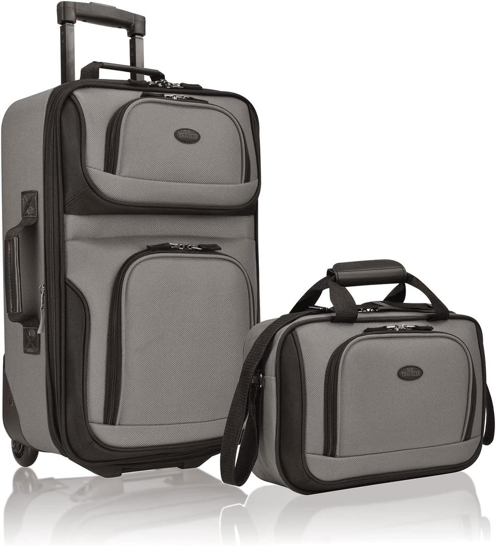 U.S. Traveler Rio Lightweight Softside Rolling Carry-on Suitcase, 2-Wheel Set, Grey, 21"/14"