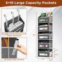 5 Tier Over The Door Organizer - Large Capacity Behind Door Hanging Shelves with 10 Mesh Pockets and Clear Windows, Closet Organizers and Storage for Bathroom, Bedroom, Nursery, Grey