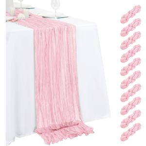 10 Pack Light Pink Cheesecloth Table Runner 17x108 Inch Semi Sheer Boho Gauze Cheese Cloth Table Runners, for Wedding Bridal Shower Birthday Party Home Decor Garden Farmhouse