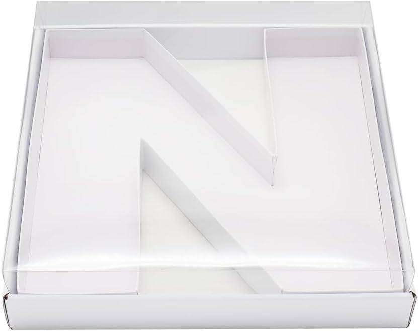 WENPACK 12.5" Cardboard Fillable Letter Shaped Mache Charcuterie Fillable Sweets Candy Dish Box with Clear Lid (White,N)