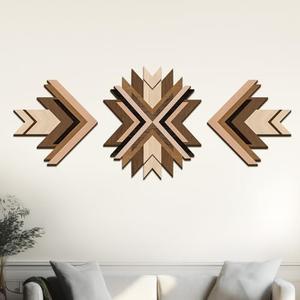 Wenqik 3 Pcs Southwest Wall Decor Aztec Wall Art Wood Art Farmhouse Rustic Bedroom Boho Tribal Modern Geometric Vintage Living Room(Brown)