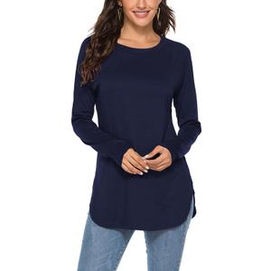 Newchoice Women's Casual Batwing Long Sleeve T Shirt Basic Loose Tunic Tops (Blue, L)