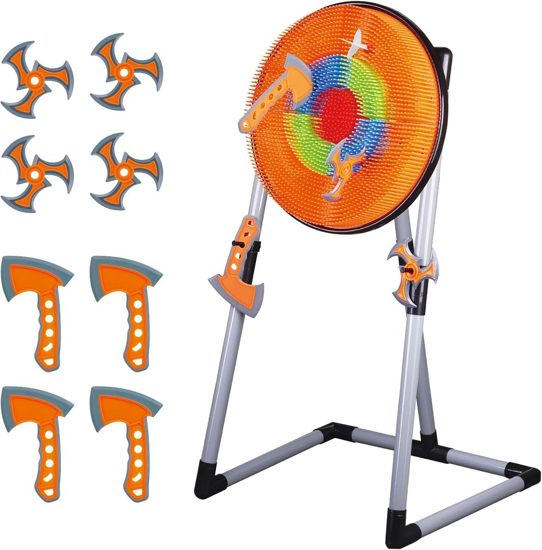 Contixo TS1 Axe Throwing Bristle Target Set for Kids, Foldable 2-in-1 Board Family Carnival Party Fun Toy with 4 Foam Axes, 4 Triangle Darts for Boys & Girls Family Indoor Outdoor Backyard Game