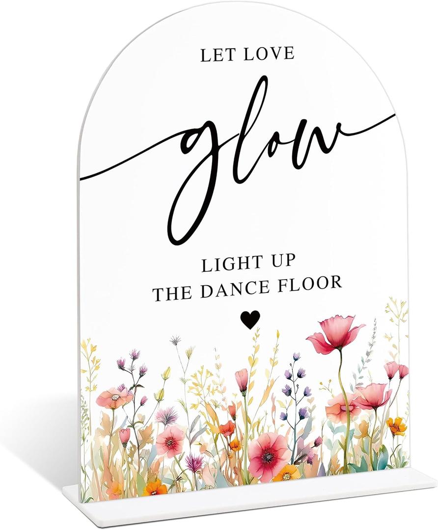 Floral Bridal Shower Decorations, Let Love Glow Sign, Acrylic Signs for Wedding, Wedding Signage for Reception, Boho Bridal Shower Decorations for Proposal, Engagement Ceremony and Reception, 19, 6x8 Inch