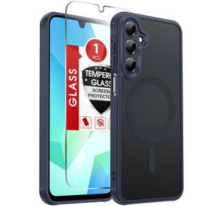 LeYi Compatible for Samsung Galaxy A16-5G Phone Case: Samsung A16 5G Case [Magnet Fit] with Screen Protector, Matte Translucent Soft-Touch Skin & Full Body Protection for Cell Phone A 16 Cover, Blue Pack of 2