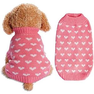 Dxhycc Dog Knitted Sweater Dog Heart Sweater Puppy Sweater Warm Soft Pet Holiday Clothes for Medium Cats and Dogs (Pink, M)