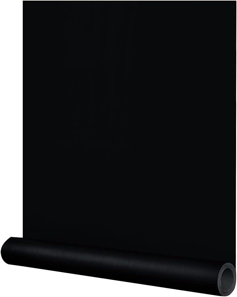 FUKU MON 24"x394" Black Wallpaper Peel and Stick Black Contact Paper Matte Solid Textured Self Adhesive Removable Thick Vinyl Film Roll for Cabinets Bedroom Wall Decoration