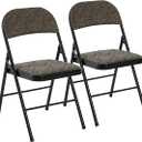 DUMOS Padded Folding Chairs 2 Pack, Dining Patio Chairs, Outdoor Home
Fabric Padded Cushion Back, Portable Stackable, Wedding Party, Patio Garden, Black Grey