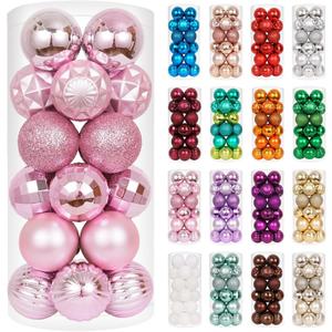 XmasExp 24ct Christmas Ball Ornaments Shatterproof Christmas Ornaments Set Decorations for Xmas Tree Balls 40mm/1.57 (1.57'', Pink)