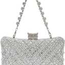 Womens Sparkly Rhinestone Sequin Glitter bag Clutch Evening Handbag Shoulder Bags Purse for Wedding Party Prom (#2405-silver)