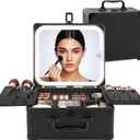 Relavel Makeup Bag with LED Mirror, Makeup Box Travel Train Case with Rechargeable Lighted Mirror & Adjustable Dividers, Cosmetic Brush Organizer Storage for Makeup Artists Gifts for Women and Girls (Small, Black)