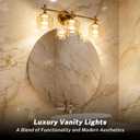3 Light Gold Bathroom Vanity Light Over Mirror | 3 Color Mode, Warm/Natural/Cold, Modern, Amber Glass, Brass, IP44, for Makeup/Shaving/Bedroom/Living Room, Bulb Included, 5W