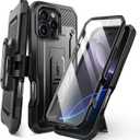 SUPCASE for iPhone 16 Pro Max Case with Screen Protector (Unicorn Beetle Pro), [Built-in Stand & Belt-Clip] [Military-Grade Protection] Full Body Heavy Duty Phone Case for iPhone 16 Pro Max, Black