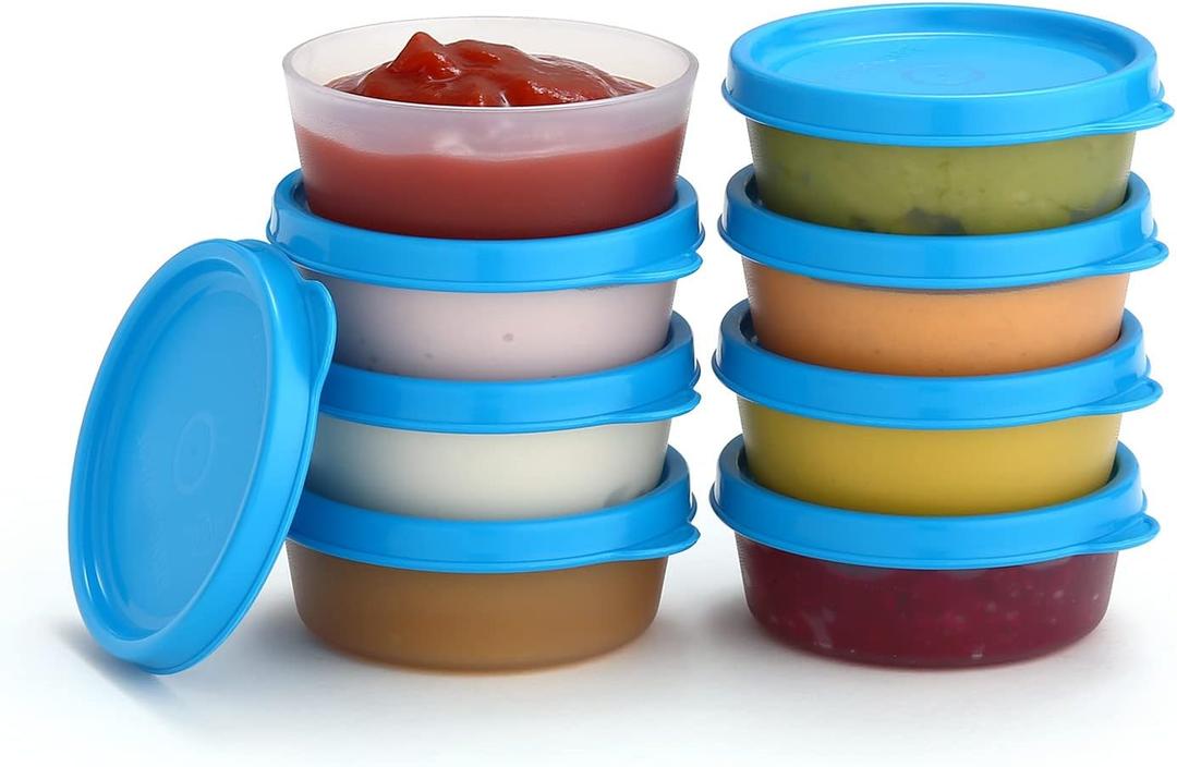 Condiment Cups Containers with Lids- 8 pk. 2.3 oz.Salad Dressing Container to go Small Food Storage Containers with Lids- Sauce Cups Leak proof Reusable Plastic BPA free for Lunch Box Picnic Travel (Blue)