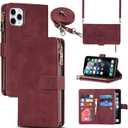 Jaorty for iPhone 11 Pro Max Phone Case Wallet for Women with Credit Card Holder,Crossbody Case with Strap Shoulder Lanyard, Zipper Pocket PU Leather Cases,6.7 Inch Burgundy