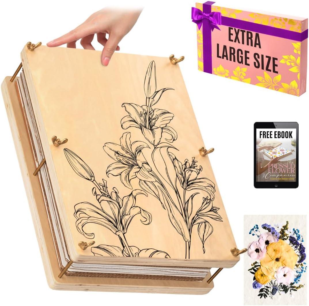 Extra Large Flower Press Kit for Adults and Teens - Big Flower Preservation Kit 38 x 29cm (15" x 11.4") - Includes Expert Video Tutorials - Gift-Ready Packaging Ideal for Arts and Crafts Lovers (Beige)
