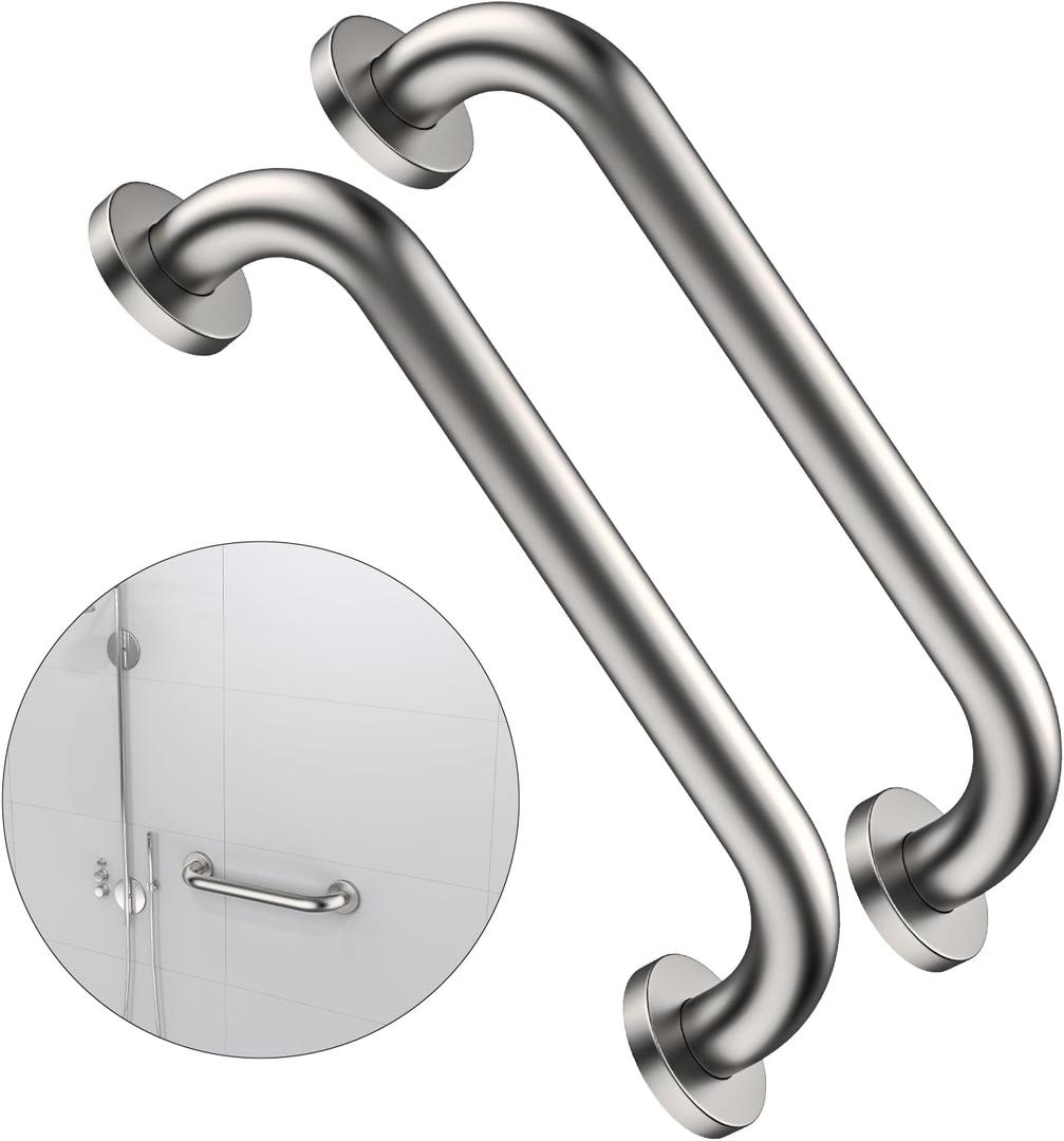 2 Pack 16 Inch Shower Grab Bar 1.25" Diameter, ZUEXT Satin Brushed Nickel Stainless Steel Bathroom Grab Bar, Bath Balance Bar, Safety Hand Rail Support, Handicap Injury Elderly Senior Assist Bath Handle
