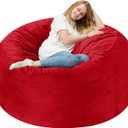 Homguava 3FT Bean Bag Chair: 3' Bean Bags with Memory Foam Filled, Large Beanbag Chairs Soft Sofa with Dutch Velet Cover-Red