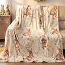 Easter Bunny Throw Blanket: Ultra Soft Flannel Plush Sketchy Spring Floral Bunny Bed Blanket, Lightweight Cozy Easter Blanket for Couch Sofa Bed Living Room Home Decor Gifts, 50"x60"