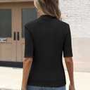 ANRABESS Womens Tops Mock Neck Half Sleeve Shirts Ribbed Knit Slim Fit Basic Tee 2026 Summer Fall Dressy Casual T-Shirts (M)