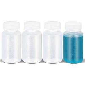 4oz/120ml Squeeze Bottles Wide Mouth Plastic Bottles with Lids, Graduated Food Grade PP Sample Containers for Water Sample Lab Reagent Liquid Medicine Storage (Clear, 4 Pcs)