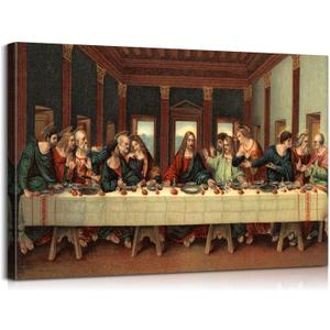 Mistyefly Last Supper Wall Decor - Religious Art with Wooden Frame - Jesus Pictures & Christian Decor Last Supper Picture for Dining Room - Lightweight & Easy to Hang, 24x36 Inches