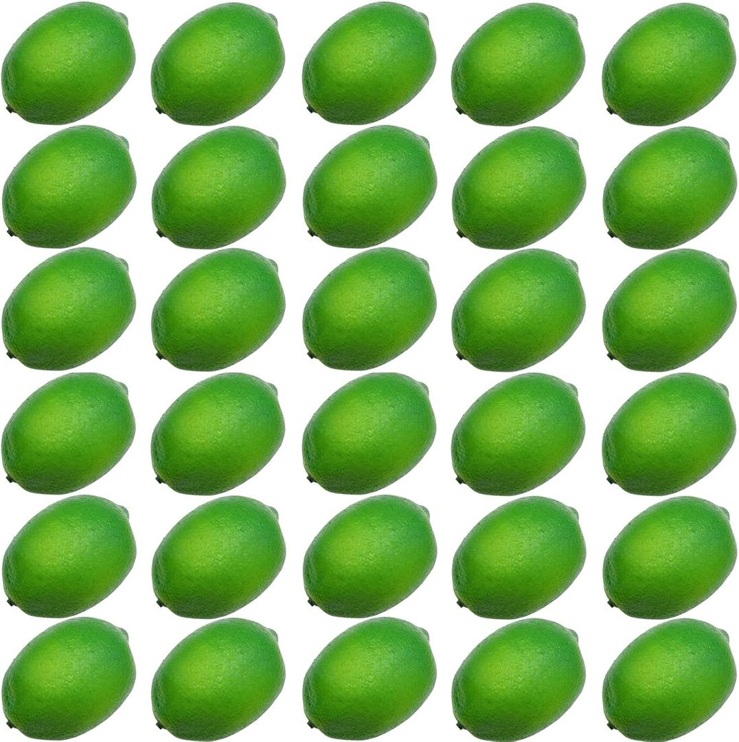 RONYOUNG 30PCS Faux Yellow Lemons Artificial Fruits Fake Lemons Lifelike Simulation for Lemonade Party Kitchen Table Summer Decorations (Green)