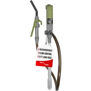 TERA PUMP E85 Fuel Barrel Rechargeable Battery Powered Transfer Pump - 3.2 GPM w/Telescoping Intake tube, Lever Action Style Fuel Nozzle (5 FT Hose)