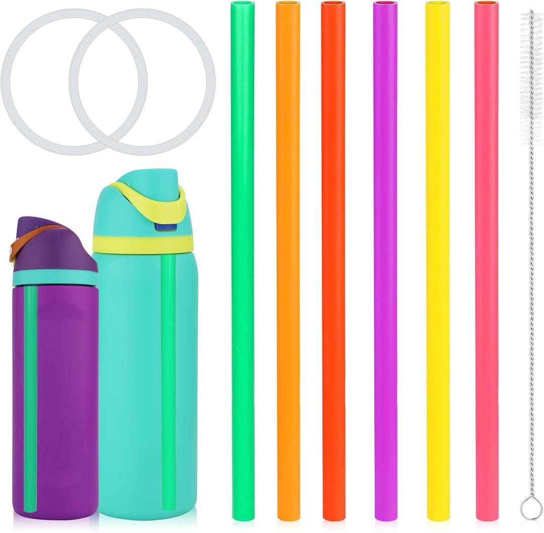 2 x 6pcs Straw Replacements for Owala FreeSip 24oz 32oz, Reusable Plastic with 1 Cleaning Cleaner Brush & 2 Seal O Ring Lid Gaskets for Rubber Water Bottle Tumbler Silicone Accessories Parts (6 Colors)